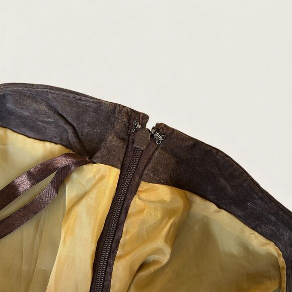 Y2K Colorblock Leather Skirt Size 20 Brown Tan Cream Patchwork Mini Plus Size - Picture 6 of 8